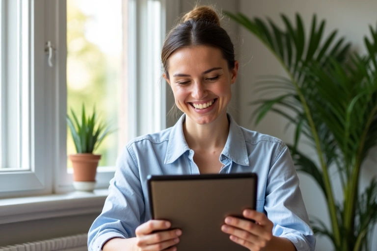 Donna che prenota una consulenza online su tablet