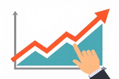 Grafico di monitoraggio dei progressi con una mano che indica una crescita positiva