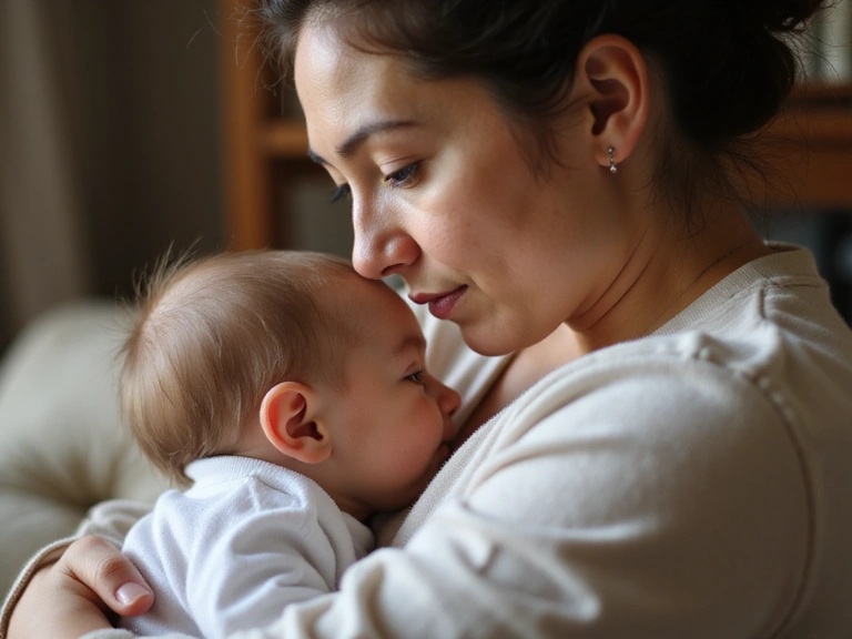 Madre che allatta il suo bambino con tenerezza, con un'atmosfera calda e accogliente